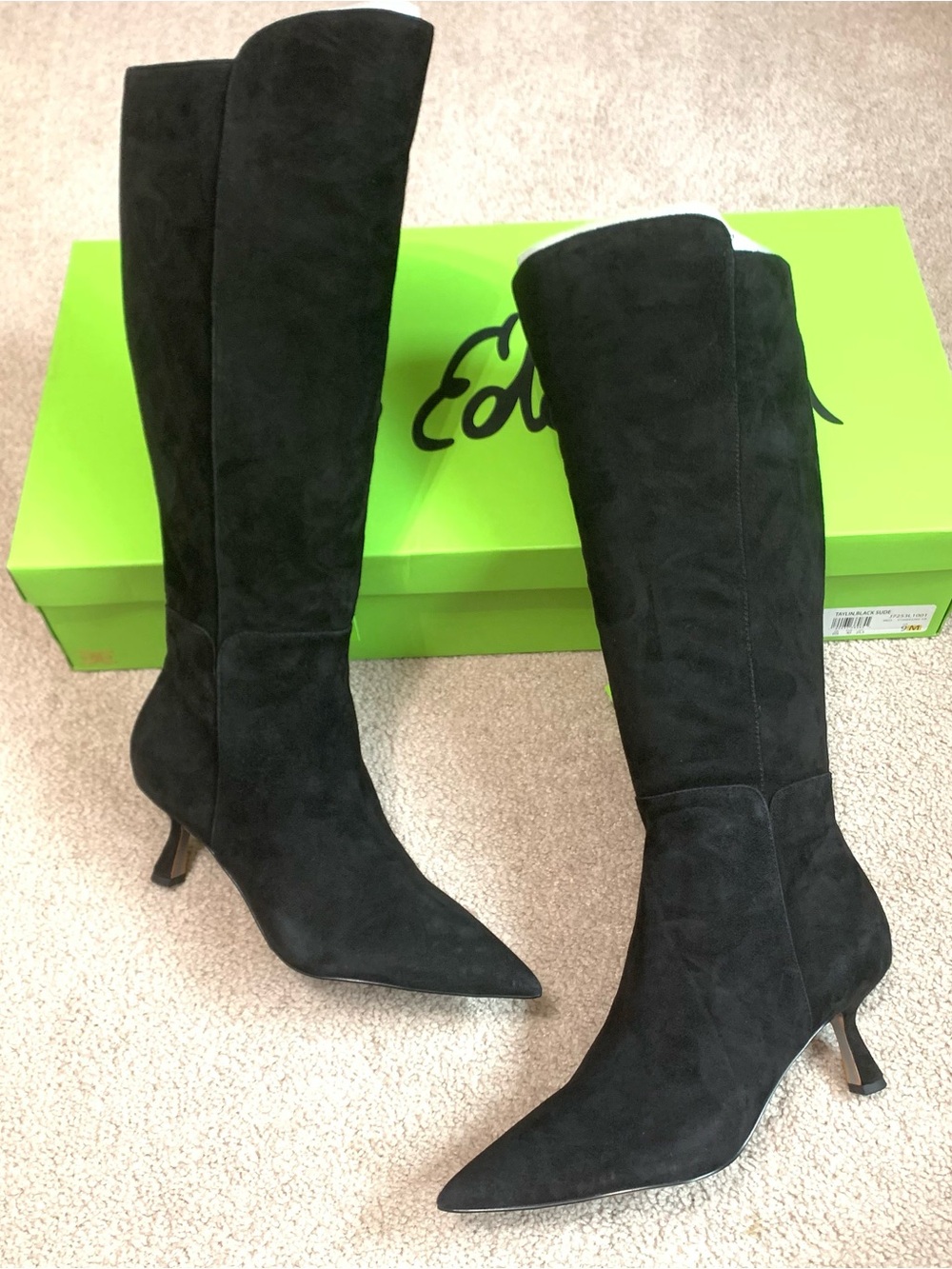 Sam Edelman Taylin Black Suede Pointed Toe Kitten Heel Boots Sz 9 Women’s